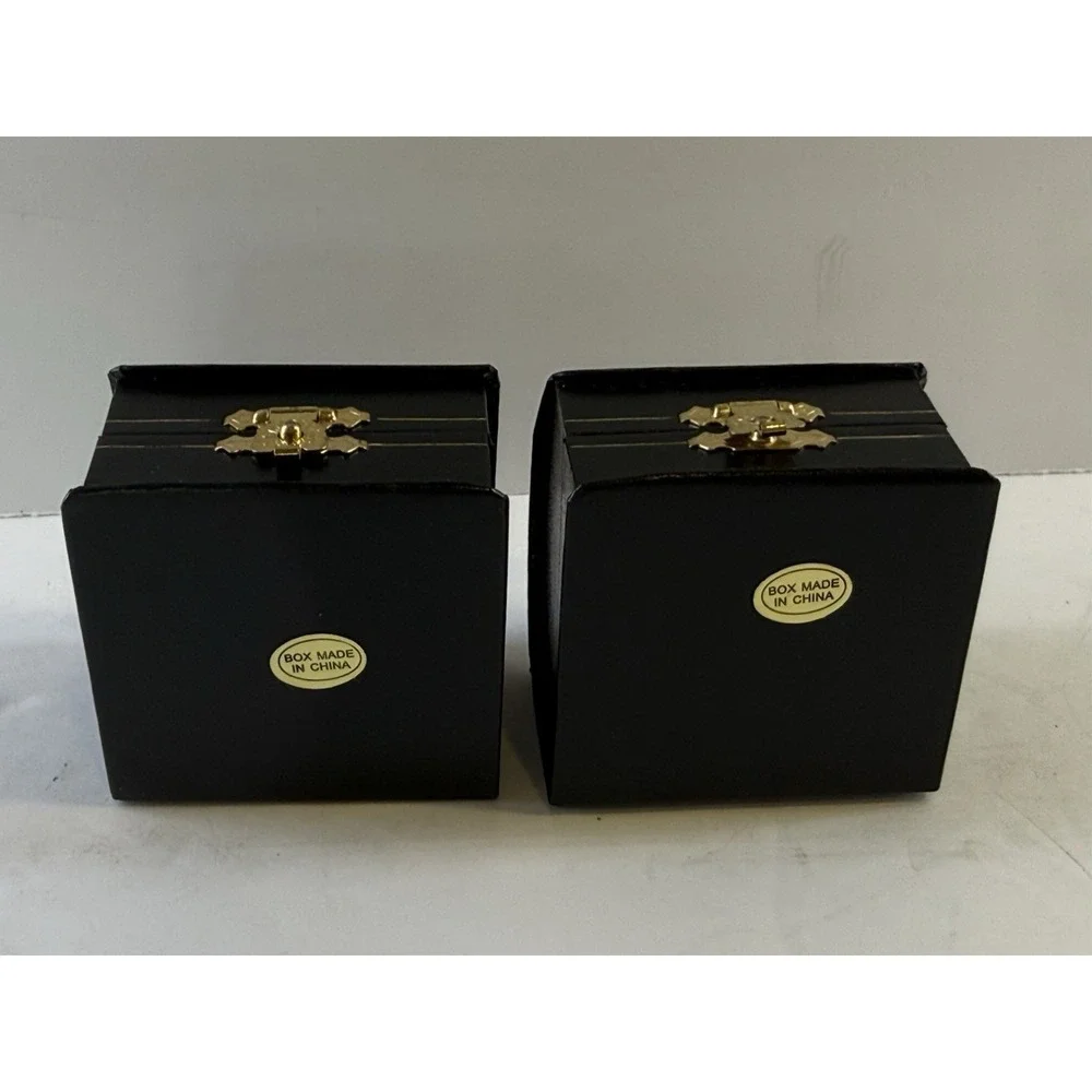 Vintage Lot Of 2 Ring Display Boxes Black Flip Latch Dome-Top Leatherette